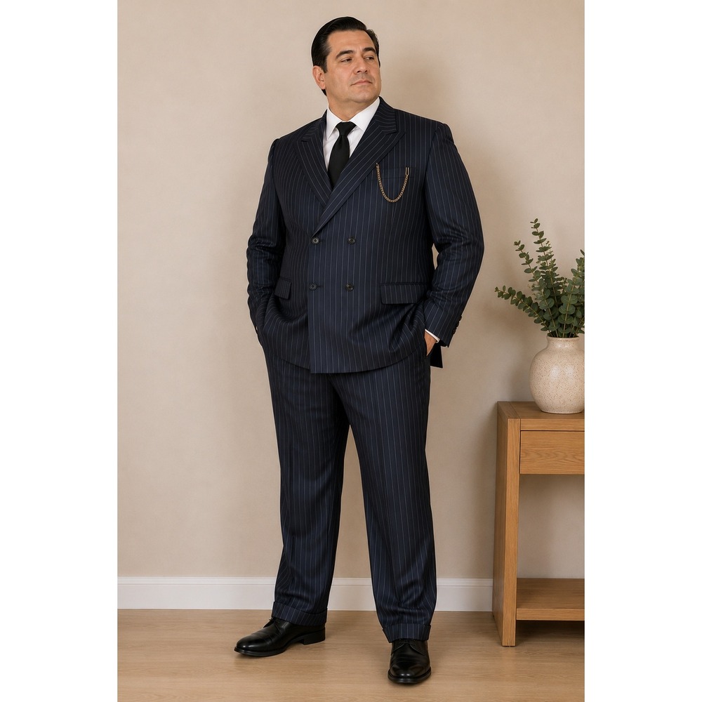 Spirit Halloween Gomez Addams Costume Mens XXL Navy Pinstripe Suit 3pc Set